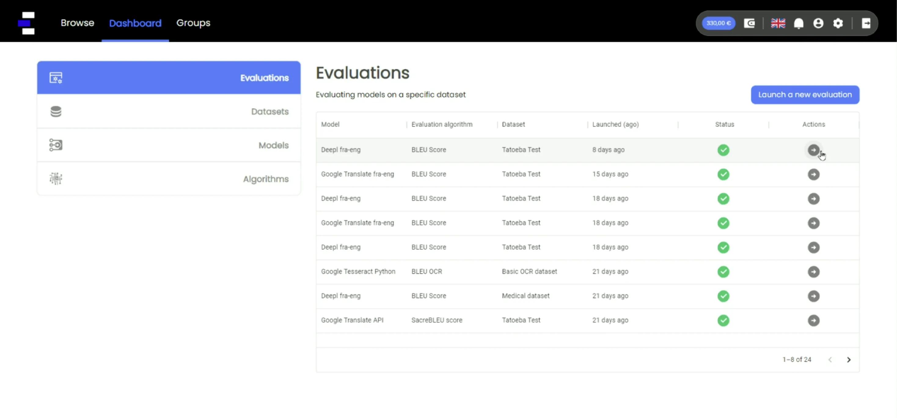 Evaluation page screenshot